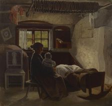 Interior view of a Uusimaa stable, 1870-1873. Creator: Albert Edelfelt