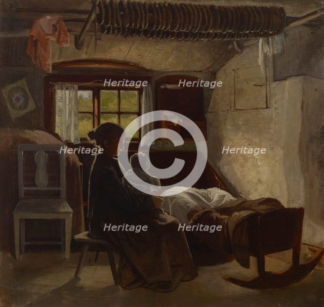 Interior view of a Uusimaa stable, 1870-1873. Creator: Albert Edelfelt.