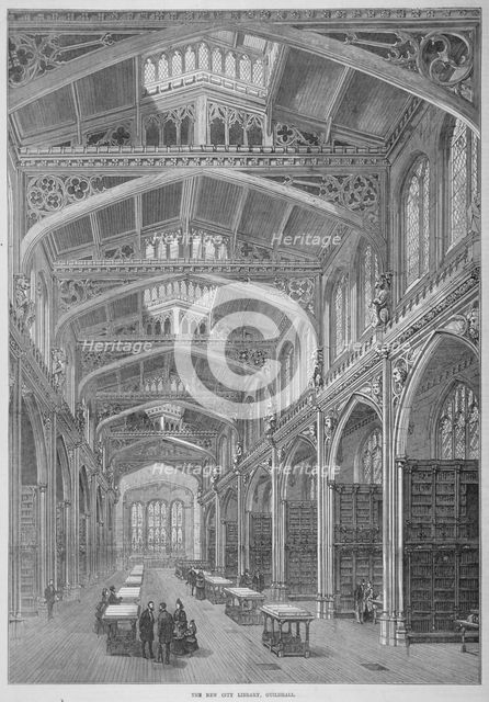 Interior view of Guildhall Library, City of London, 1872.                                            Artist: Anon