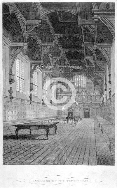 Interior view of Inner Temple Hall, City of London, 1804.                                            Artist: John Greig