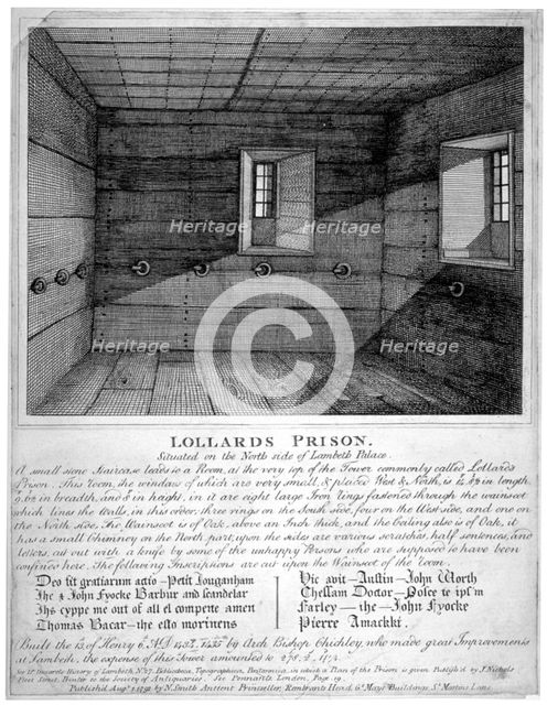 Interior view of Lollards Prison in Lambeth Palace, London, 1791.      Artist: Anon