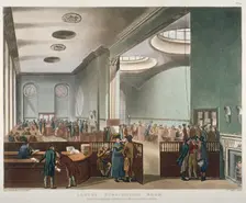 Interior view of Lloyds Subscription Room in the Royal Exchange, City of London, 1809. Artist: Augustus Charles Pugin