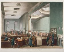 Interior view of Lloyds Subscription Room in the Royal Exchange, City of London, 1809. Artist: Augustus Charles Pugin