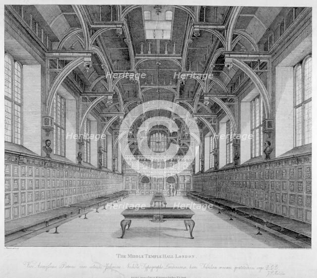 Interior view of Middle Temple Hall, City of London, 1803.                                           Artist: James Peller Malcolm