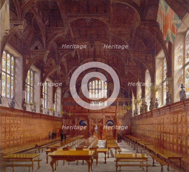 Interior view of Middle Temple Hall from the high table with figures, London, 1884. Artist: John Crowther
