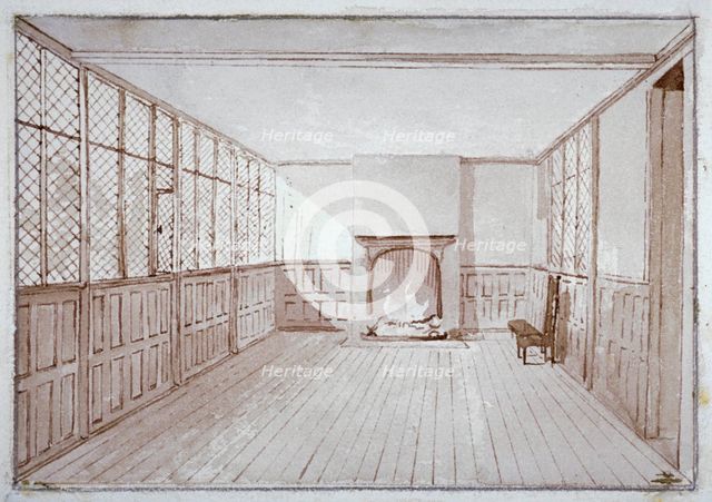 Interior view of Milton's school room in Barbican, City of London, 1864.                       Artist: J Benny
