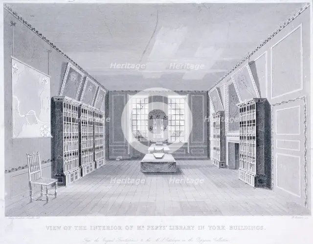 Interior view of Mr Pepys' library in York Buildings, Westminster, London, c1670. Artist: R Cooper