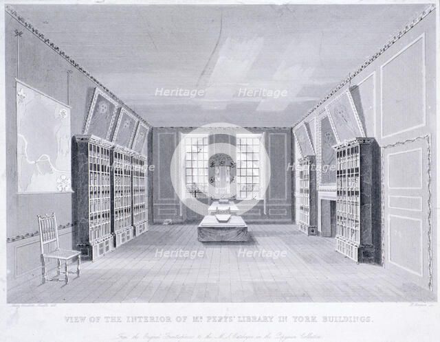 Interior view of Mr Pepys' library in York Buildings, Westminster, London, c1670. Artist: R Cooper