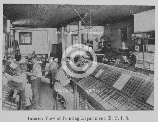 Interior view of Printing Department, E. T. I. S., 1903. Creator: Unknown.