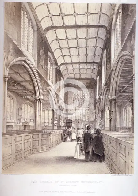 Interior view of St Andrew Undershaft, City of London, 1841. Artist: Thomas Goldsworth Dutton   
