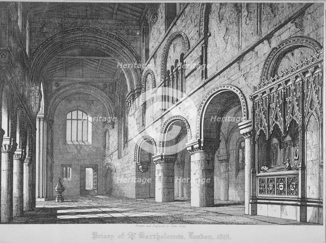 Interior view of St Bartholomew's Priory, Smithfield, City of London, 1818. Artist: John Coney