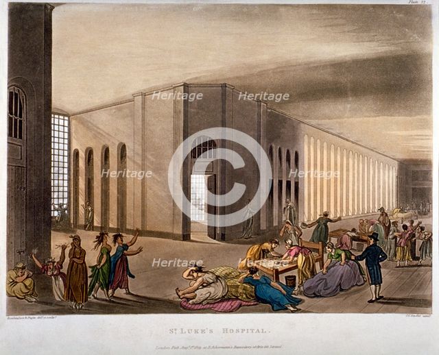 Interior view of St Luke's Hospital, Old Street, Finsbury, London, 1809. Artist: Joseph Constantine Stadler