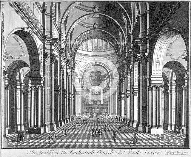 Interior view of St Paul's Cathedral, looking east along the nave, City of London, 1720.             Artist: Anon