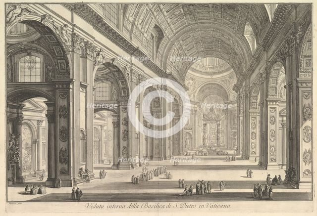 Interior view of St. Peter's Basilica in the Vatican, from Vedute di Roma (Roman Views), ca. 1748. Creator: Giovanni Battista Piranesi.