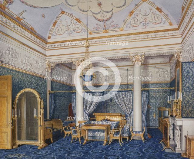 Interiors of the Winter Palace. The Bedchamber of Empress Alexandra Fyodorovna, 1870. Artist: Hau, Eduard (1807-1887)