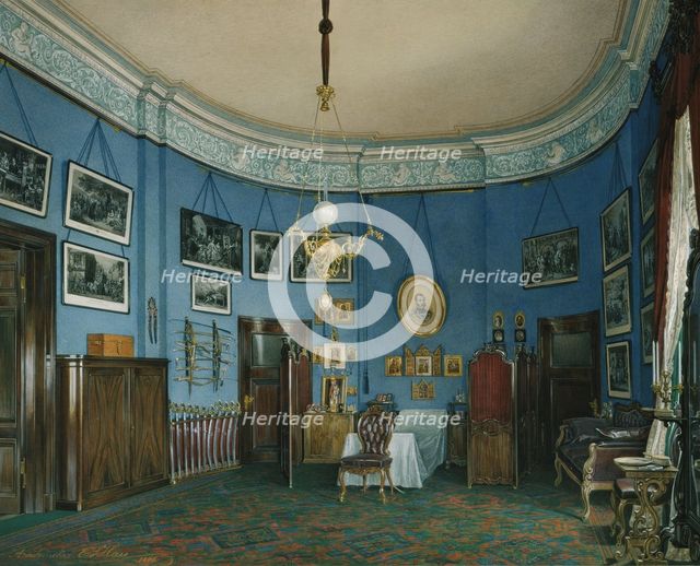 Interiors of the Winter Palace. The Bedroom of Crown Prince Nikolay Aleksandrovich, 1865. Artist: Hau, Eduard (1807-1887)