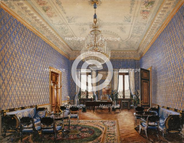 Interiors of the Winter Palace. The Drawing-Room of Grand Princess Maria Nikolayevna, 1837. Artist: Ukhtomsky, Konstantin Andreyevich (1818-1881)