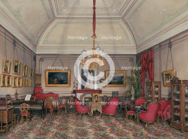 Interiors of the Winter Palace. The Fifth Reserved Apartment. The Drawing-Room of Grand Princess Maria Alexandrovna, 1874. Artist: Hau, Eduard (1807-1887)