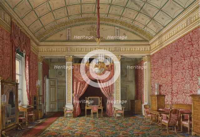 Interiors of the Winter Palace. The First Reserved Apartment. The Bedroom of Grand Princess Maria Nikolayevna, 1867. Artist: Hau, Eduard (1807-1887)
