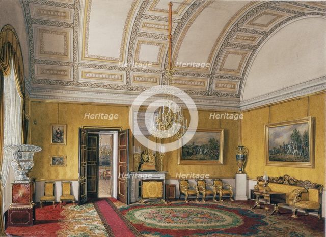 Interiors of the Winter Palace. The First Reserved Apartment. The Yellow Salon of Grand Princess Maria Nikolayevna, 1866. Artist: Hau, Eduard (1807-1887)