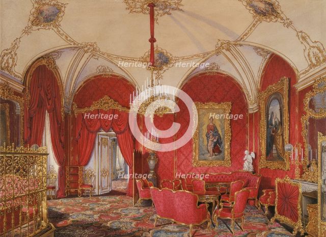 Interiors of the Winter Palace. The Fourth Reserved Apartment. The Corner Room, 1868. Artist: Hau, Eduard (1807-1887)
