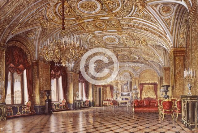 Interiors of the Winter Palace. The Gold Drawing-Room, Mid of the 19th cen.. Artist: Kolb, Alexander Chrisophorovich (1819-1887)