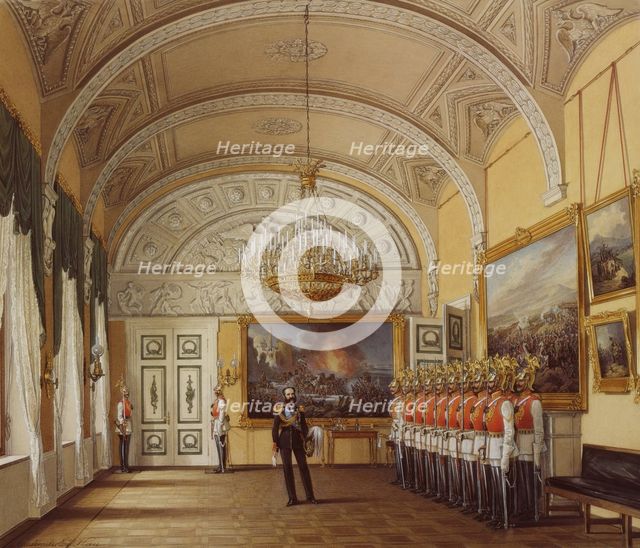 Interiors of the Winter Palace. The Guardroom, 1864. Artist: Hau, Eduard (1807-1887)