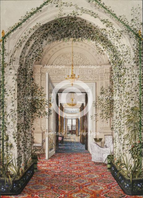 Interiors of the Winter Palace. The Small Winter Garden in the Apartments of Alexandra Fyodorovna, Mid of the 19th cen.. Artist: Ukhtomsky, Konstantin Andreyevich (1818-1881)