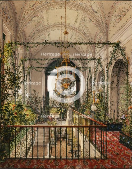 Interiors of the Winter Palace. The Small Winter Garden in the Apartments of Alexandra Fyodorovna, 1870s. Artist: Ukhtomsky, Konstantin Andreyevich (1818-1881)