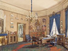 Interiors of the Winter Palace. The Study of Crown Prince Nikolay Aleksandrovich, 1865. Artist: Hau, Eduard (1807-1887)