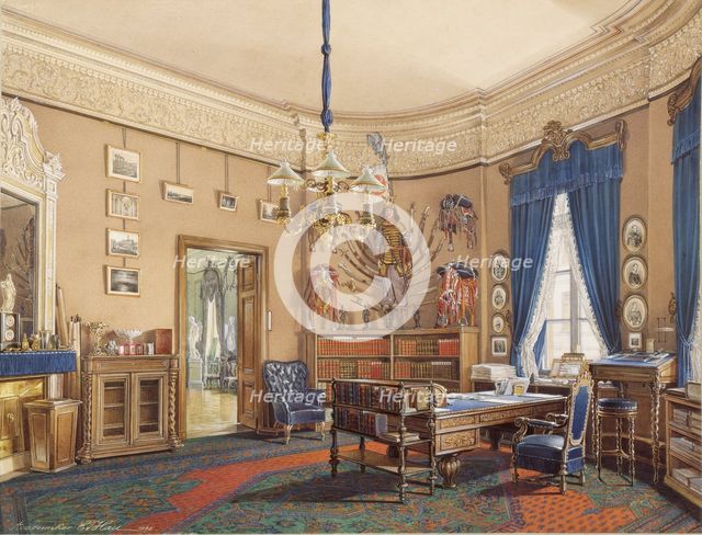 Interiors of the Winter Palace. The Study of Crown Prince Nikolay Aleksandrovich, 1865. Artist: Hau, Eduard (1807-1887)