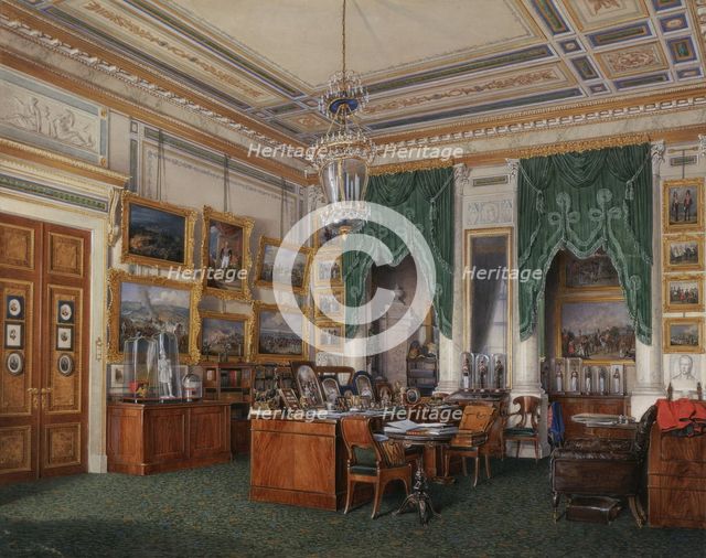Interiors of the Winter Palace. The Study of Emperor Alexander II, 1857. Artist: Hau, Eduard (1807-1887)