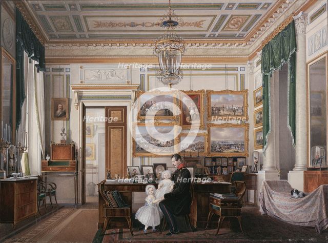 Interiors of the Winter Palace. The Study of Emperor Alexander II, 1850s. Artist: Hau, Eduard (1807-1887)