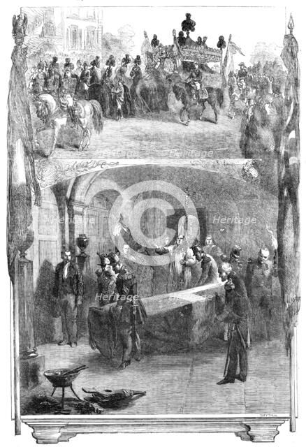 Interment of Marshal St. Arnaud in the Vault of the Marshals of France, beneath the Church..., 1854. Creator: Smyth.