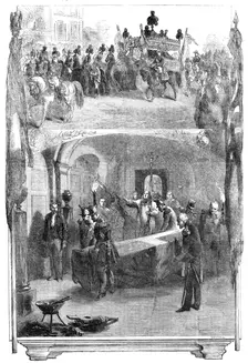 Interment of Marshal St. Arnaud in the Vault of the Marshals of France, beneath the Church..., 1854. Creator: Smyth