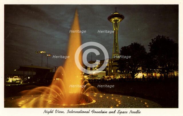 International Fountain and Space Needle, Seattle, Washington, USA, 1963. Artist: Unknown