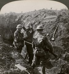 Interrogating a German prisoner to obtain information, World War I, 1914-1918.Artist: Realistic Travels Publishers