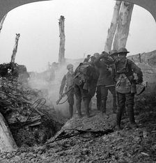 Interrogating a German soldier, Hohenzollern Redoubt, France, World War I, 1914-1918.Artist: Realistic Travels Publishers