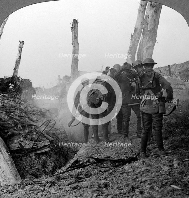 Interrogating a German soldier, Hohenzollern Redoubt, France, World War I, 1914-1918.Artist: Realistic Travels Publishers