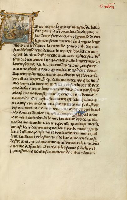 Intiial A: Gillion's Sons Attacked by Pirates; Roman de Gillion de Trazegnies, 1464. Creators: Lieven van Lathem, David Aubert.