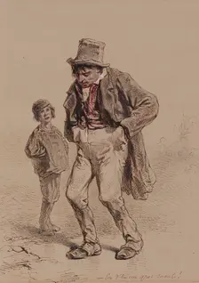 Intoxicated Man and Boy, c1859. Creator: Paul Gavarni