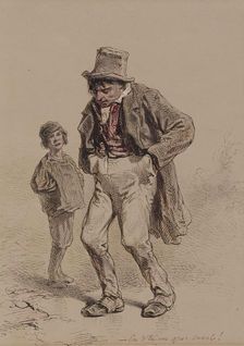 Intoxicated Man and Boy, c1859. Creator: Paul Gavarni