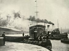 "Into the Arena Where Ships Made Their Unending Entrances and Exits" A Vessel Docking at... 1937. Creator: Fox