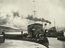 "Into the Arena Where Ships Made Their Unending Entrances and Exits" A Vessel Docking at... 1937. Creator: Fox
