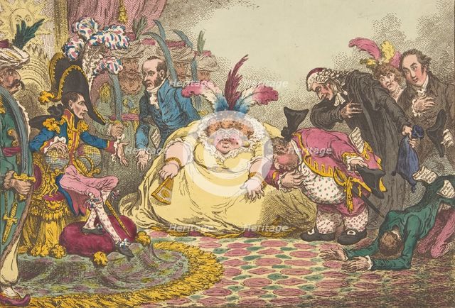 Introduction of Citizen Volpone & His Suite, at Paris.-Vide, The Moniteur, & ..., November 15, 1802. Creator: James Gillray.