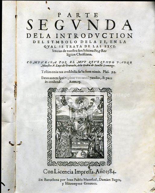 Introduction of the 'Symbol of faith', cover of the second part of the work by Fray Luis de Grana…