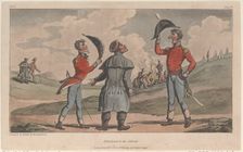 Introduced to his Colonel, from "The Military Adventures of Johnny Newcome", 1815., 1815. Creator: Thomas Rowlandson