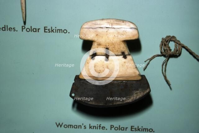Inuit, Polar Eskimo or Inughuit, Woman's knife in Bone and steel.  Artist: Unknown.