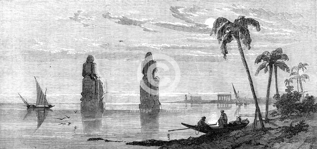 Inundation of the Nile: colossal statues in the Plain of Thebes, 1861. Creator: Richard Principal Leitch.