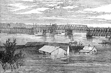 Inundations in the United States: railroad bridge, Clarksville, Tennessee, 1874. Creator: Unknown